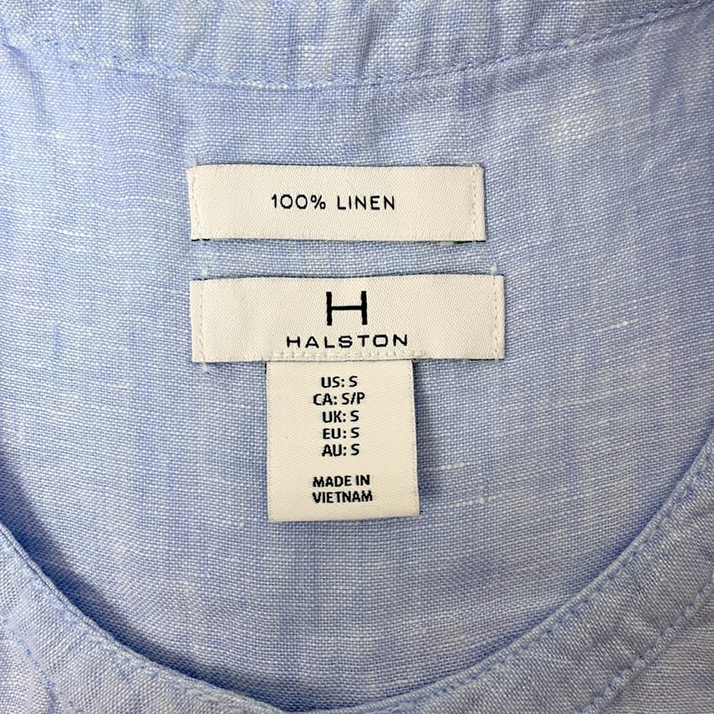 Like new HALSTON baby blue linen sleeveless shirt - Picture 6 of 7